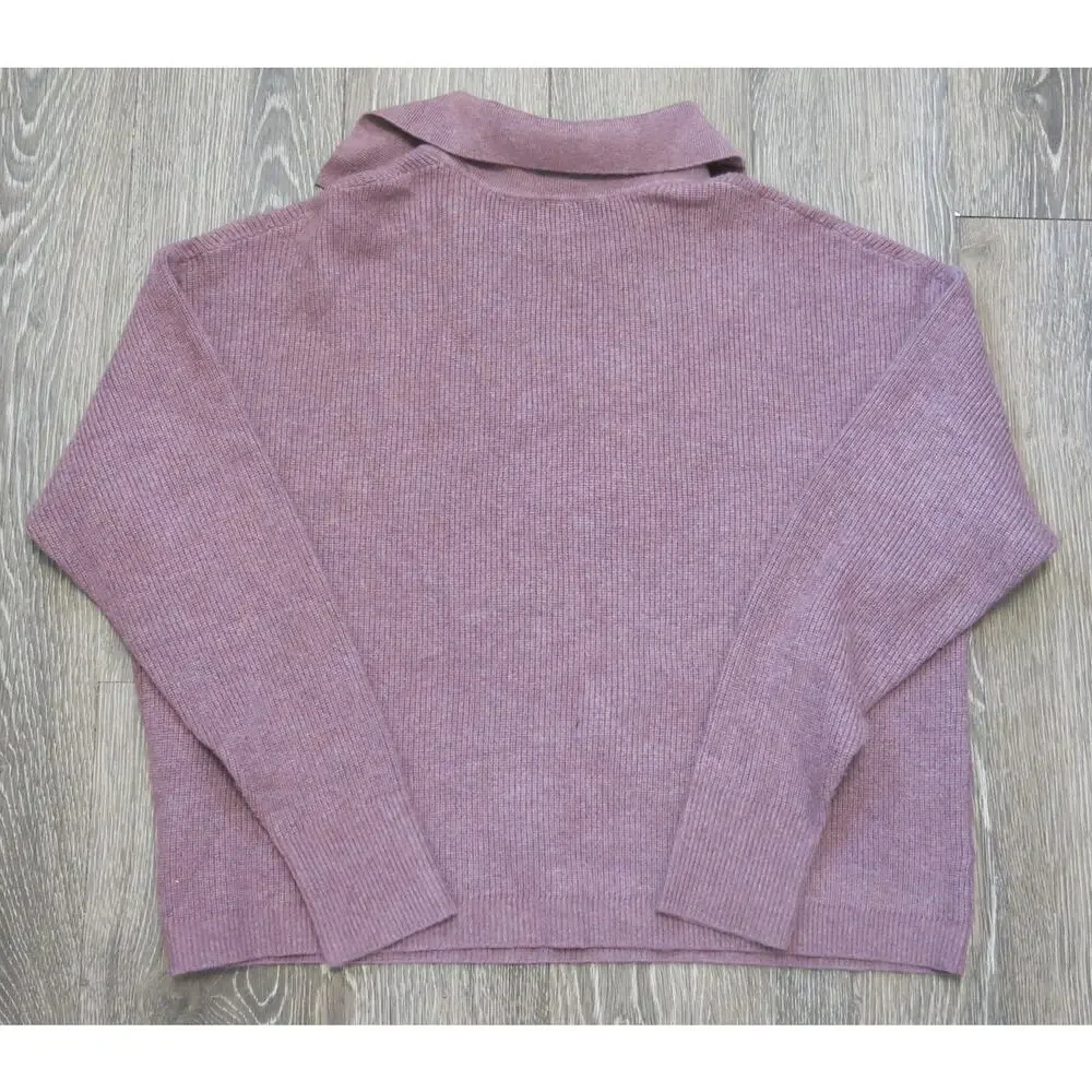 A New Day Ribbed Knit Oversized Crop Sweater Size L Women V Neck Soft Purple